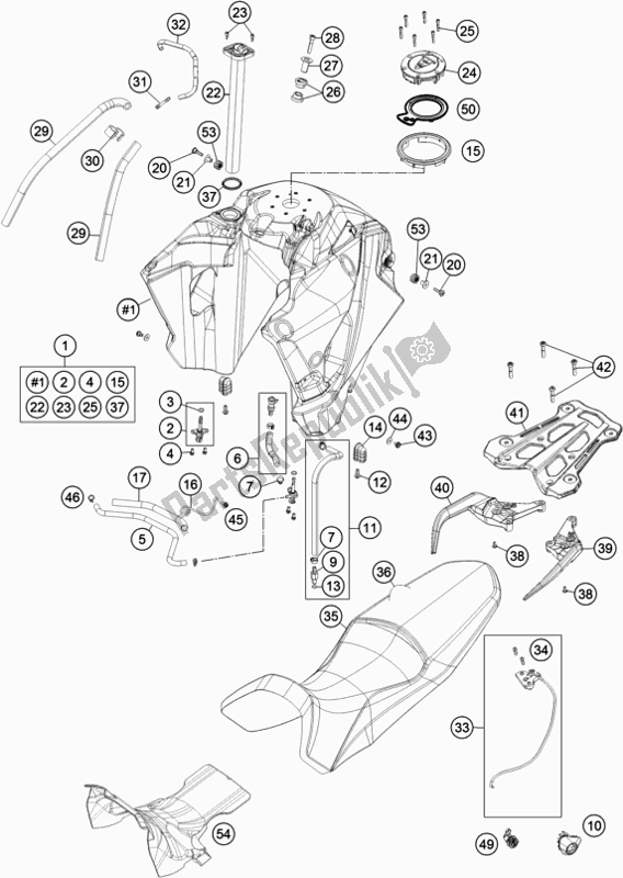 Todas as partes de Tanque, Assento do KTM 1290 Super Adventure R EU 2019