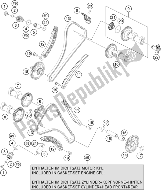 All parts for the Timing Drive of the KTM 1290 Super Adventure R EU 2019