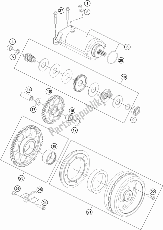 All parts for the Electric Starter of the KTM 1290 Super Adventure R EU 2020