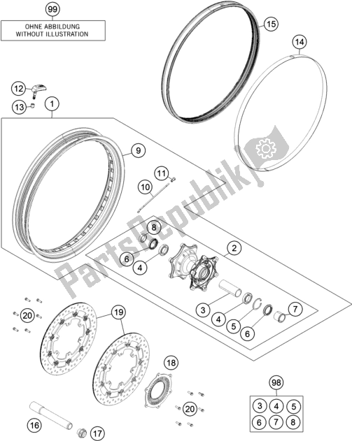 Tutte le parti per il Ruota Anteriore del KTM 1290 Super Adventure R EU 2020