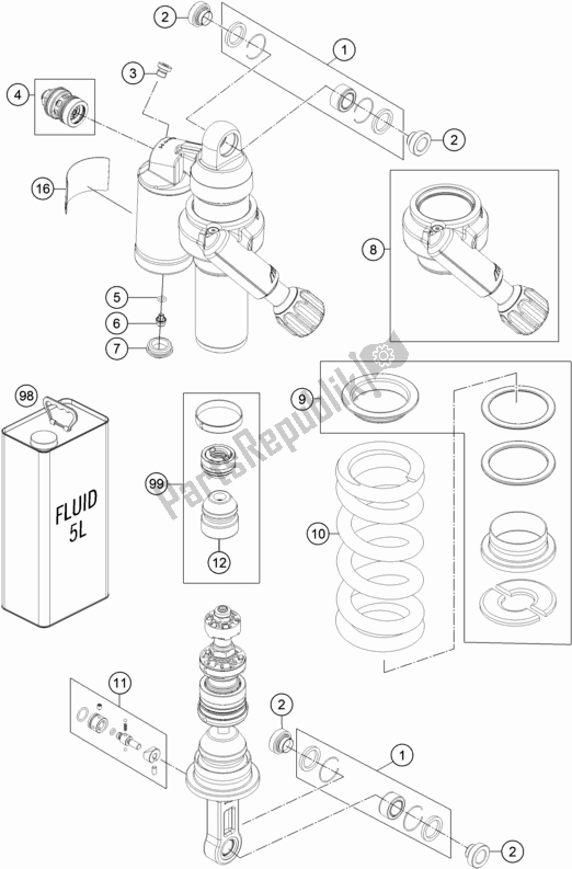 Tutte le parti per il Ammortizzatore Smontato del KTM 1290 Super Adventure R EU 2020