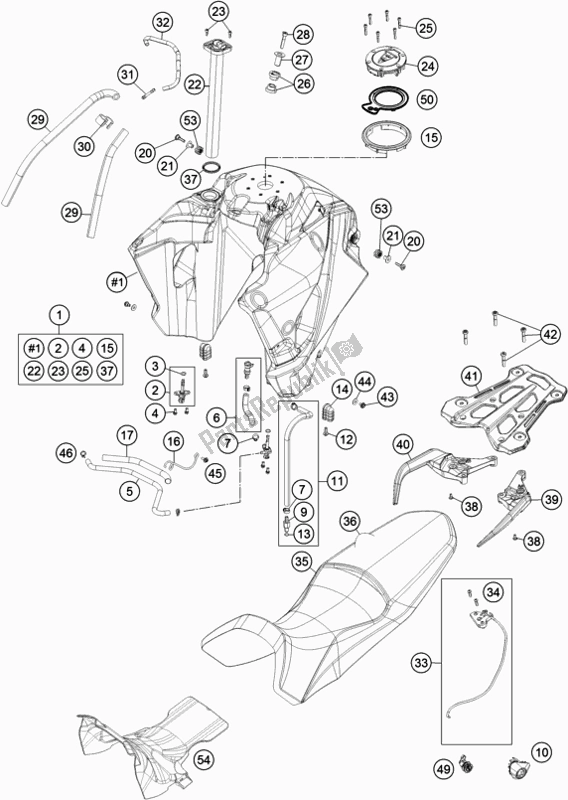 Todas as partes de Tanque, Assento do KTM 1290 Super Adventure R EU 2020