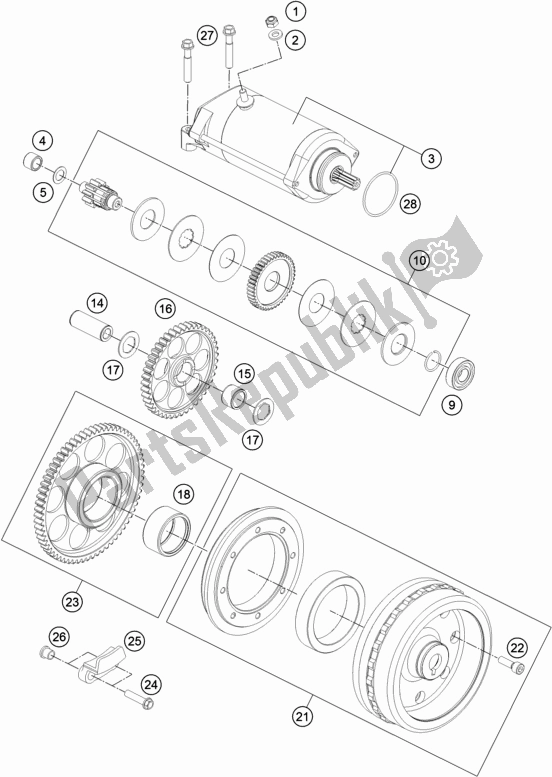 All parts for the Electric Starter of the KTM 1290 Super Adventure R EU 2021