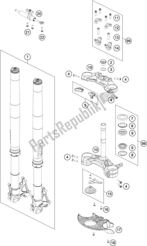 All parts for the Front Fork, Triple Clamp of the KTM 1290 Super Adventure R EU 2021