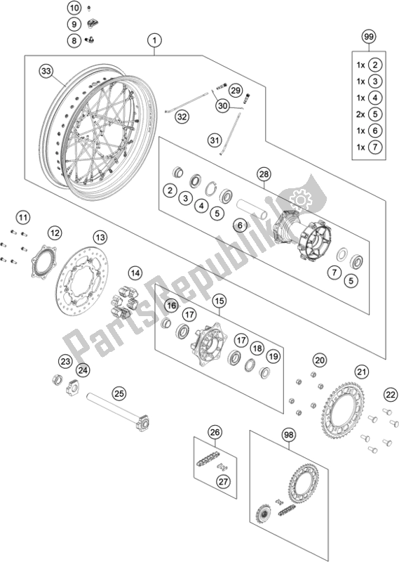 All parts for the Rear Wheel of the KTM 1290 Super Adventure R EU 2021