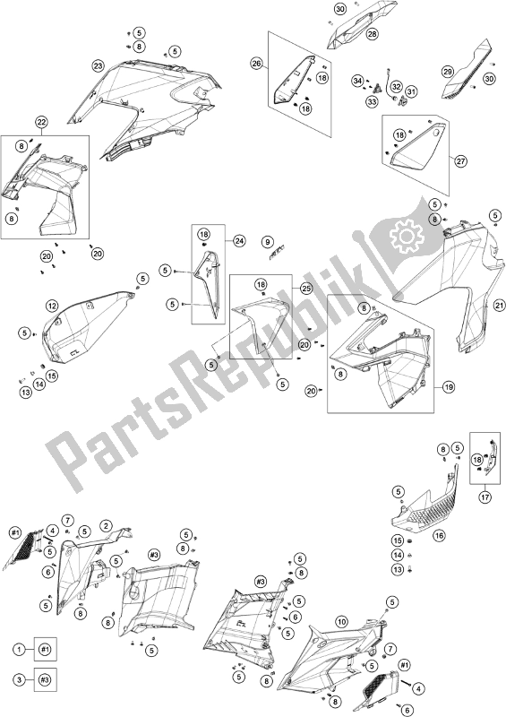 All parts for the Side Trim of the KTM 1290 Super Adventure R EU 2021