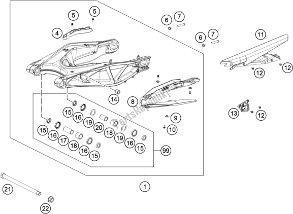 All parts for the Swing Arm of the KTM 1290 Super Adventure R EU 2021