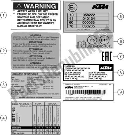 All parts for the Technic Information Sticker of the KTM 1290 Super Adventure R EU 2021