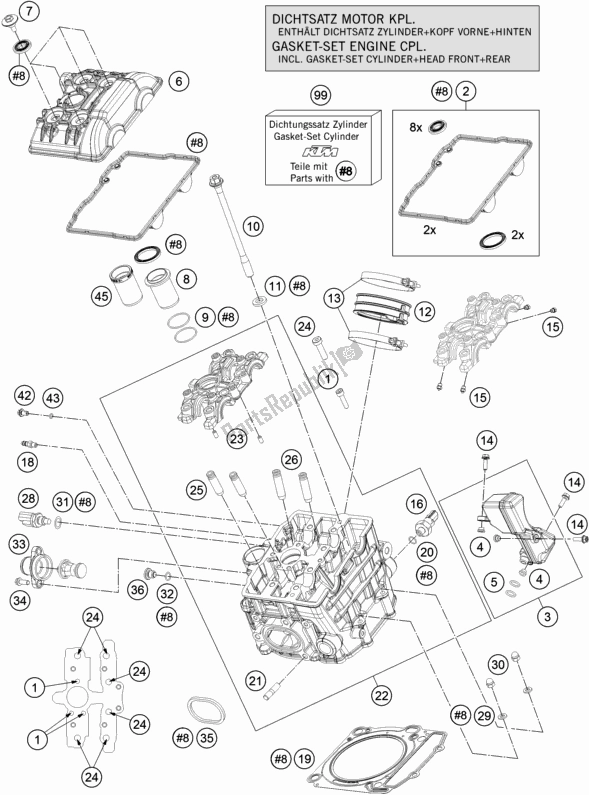 All parts for the Cylinder Head Front of the KTM 1290 Super Adventure R TKC 2017