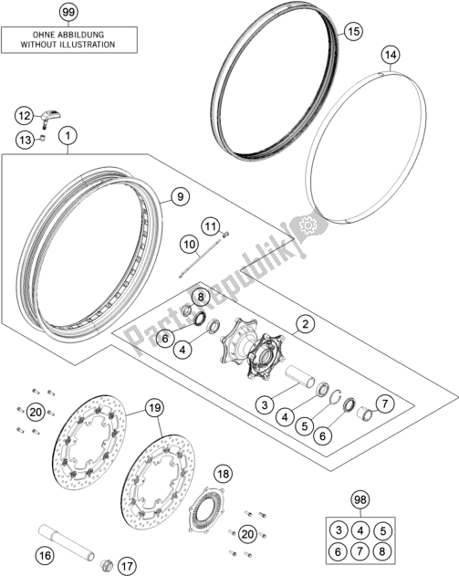 All parts for the Front Wheel of the KTM 1290 Super Adventure R TKC 2017