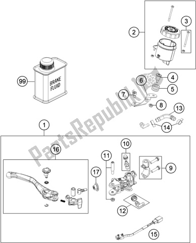 All parts for the Hand Brake Cylinder of the KTM 1290 Super Adventure R TKC 2017