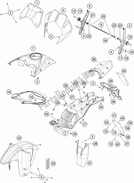 All parts for the Mask, Fenders of the KTM 1290 Super Adventure R TKC 2017
