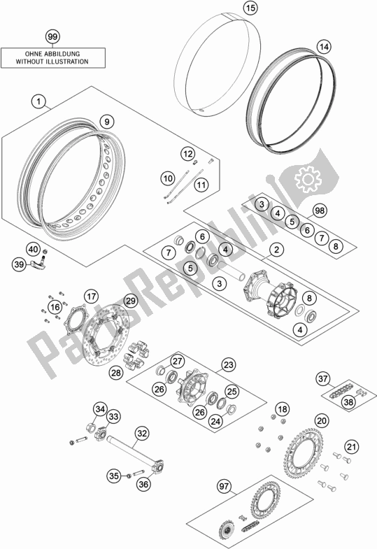 All parts for the Rear Wheel of the KTM 1290 Super Adventure R TKC 2017