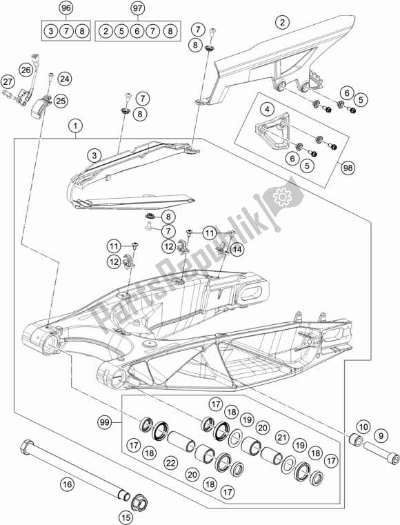 All parts for the Swing Arm of the KTM 1290 Super Adventure R TKC 2017