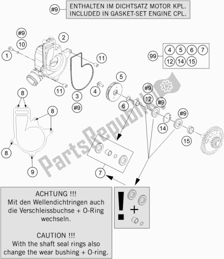 All parts for the Water Pump of the KTM 1290 Super Adventure R TKC 2017