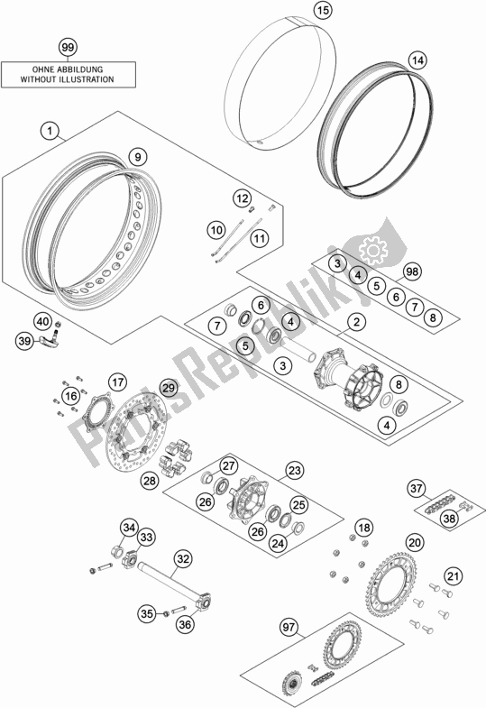 All parts for the Rear Wheel of the KTM 1290 Super Adventure R TKC 17 EU 2017