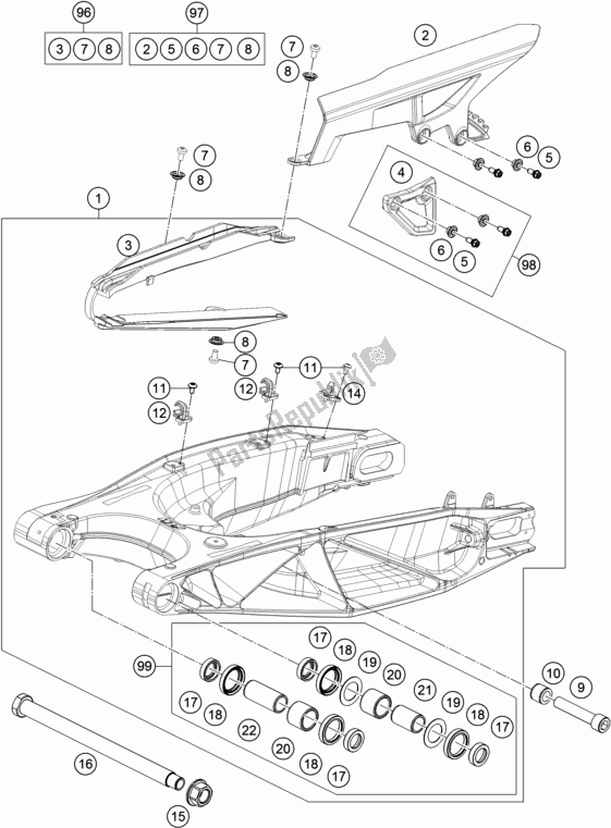 Toutes les pièces pour le Bras Oscillant du KTM 1290 Super Adventure R TKC 17 EU 2017