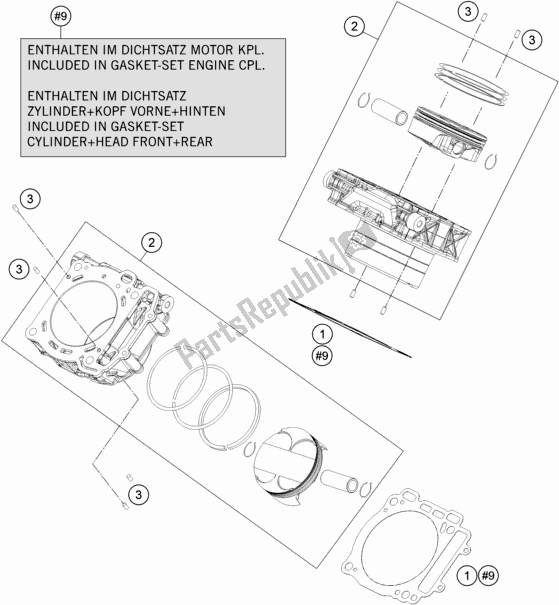 All parts for the Cylinder of the KTM 1290 Super Adventure R TKC US 2019