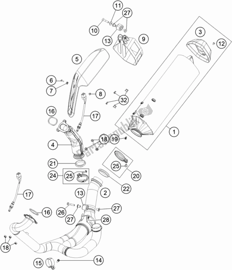 All parts for the Exhaust System of the KTM 1290 Super Adventure R TKC US 2019