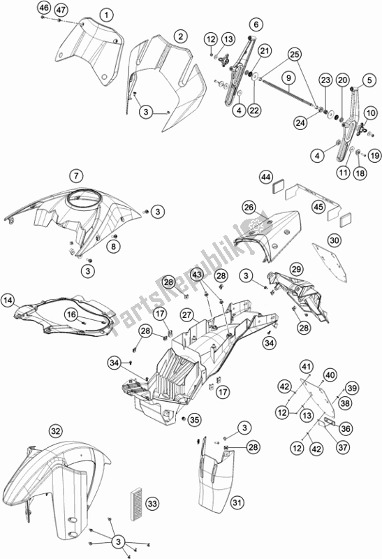 All parts for the Mask, Fenders of the KTM 1290 Super Adventure R TKC US 2019