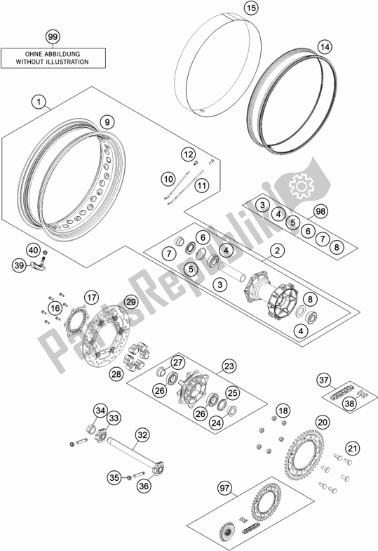 All parts for the Rear Wheel of the KTM 1290 Super Adventure R TKC US 2019