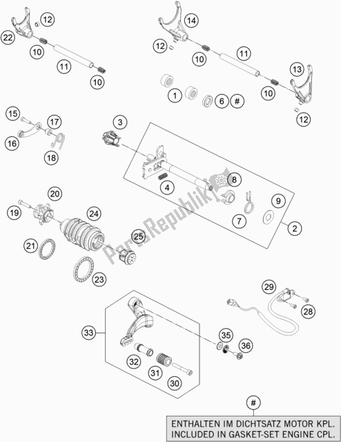 All parts for the Shifting Mechanism of the KTM 1290 Super Adventure R TKC US 2019