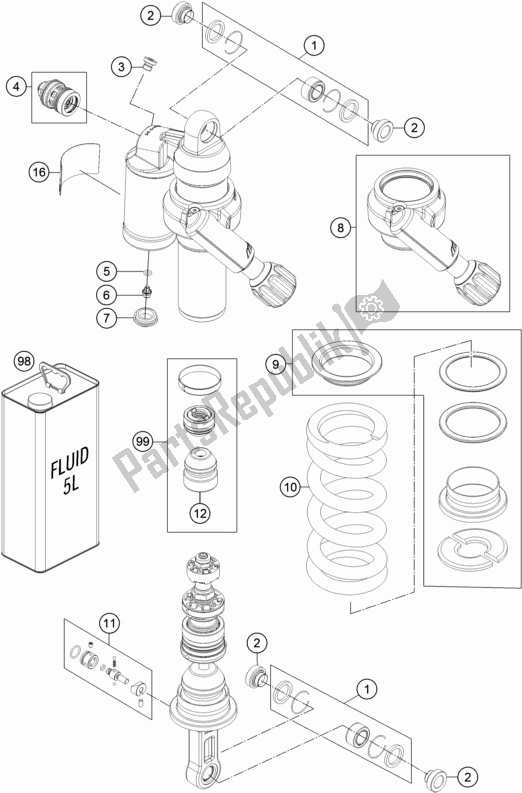 Todas las partes para Amortiguador Desmontado de KTM 1290 Super Adventure R TKC US 2019