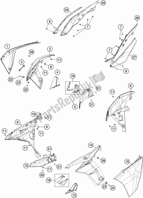 Alle onderdelen voor de Side Trim van de KTM 1290 Super Adventure R TKC US 2019
