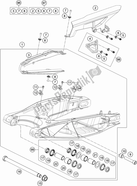 All parts for the Swing Arm of the KTM 1290 Super Adventure R TKC US 2019