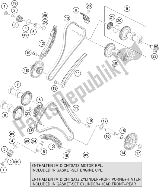 All parts for the Timing Drive of the KTM 1290 Super Adventure R TKC US 2019