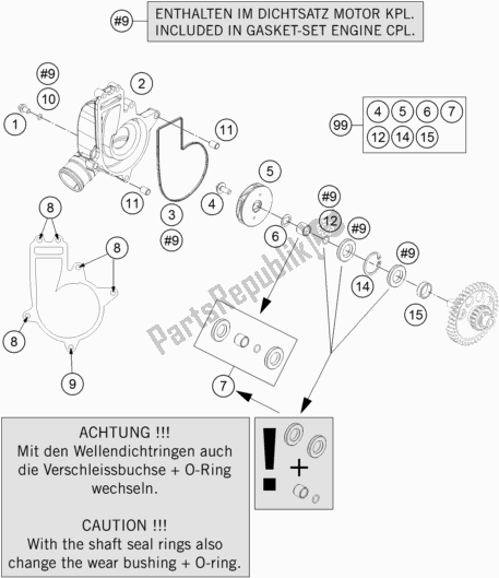 All parts for the Water Pump of the KTM 1290 Super Adventure R TKC US 2019
