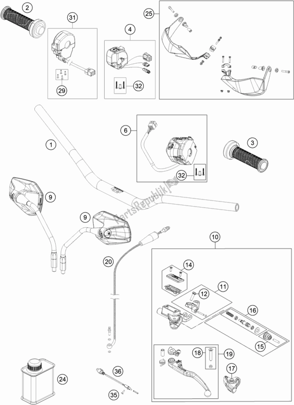 All parts for the Handlebar, Controls of the KTM 1290 Super Adventure S,black EU 2018