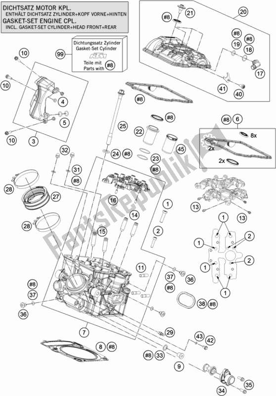 All parts for the Cylinder Head Rear of the KTM 1290 Super Adventure S,orange EU 2018