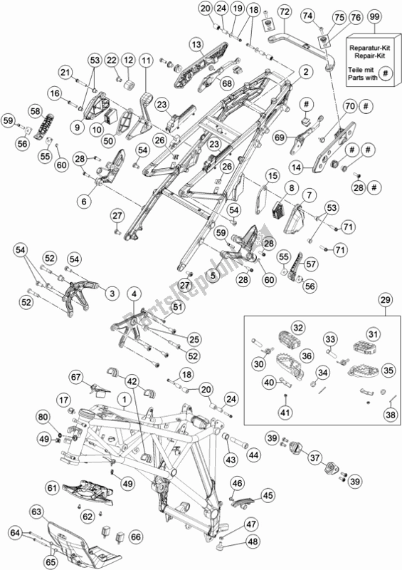 All parts for the Frame of the KTM 1290 Super Adventure S,orange EU 2018