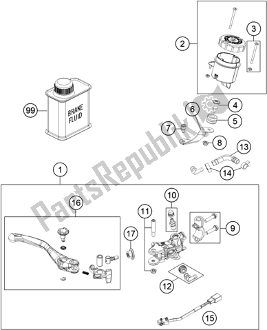 All parts for the Front Brake Control of the KTM 1290 Super Adventure S,orange EU 2018