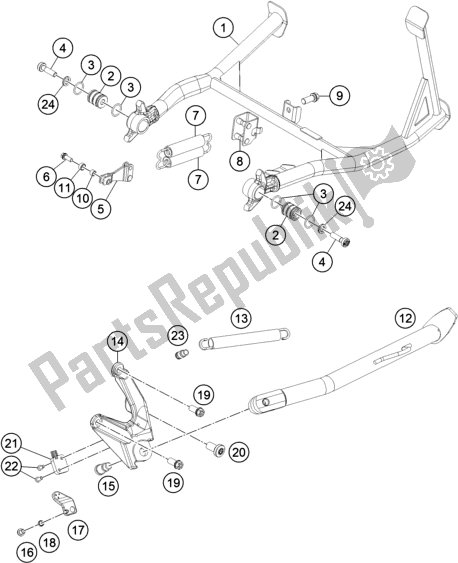 All parts for the Side / Center Stand of the KTM 1290 Super Adventure S,orange EU 2018
