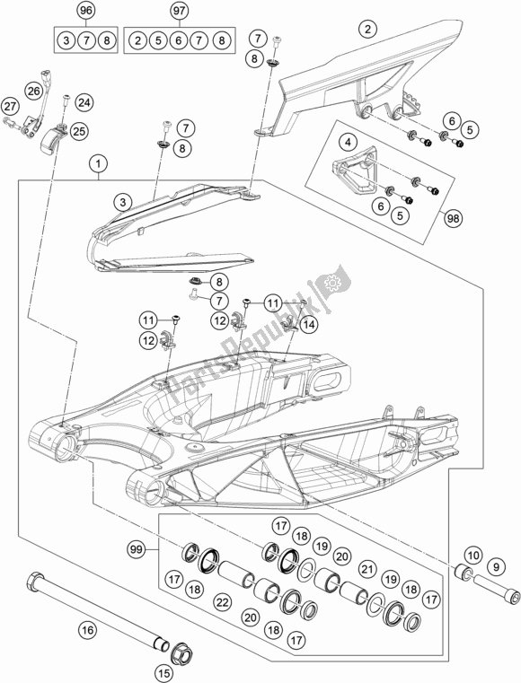 Toutes les pièces pour le Bras Oscillant du KTM 1290 Super Adventure S,orange EU 2018