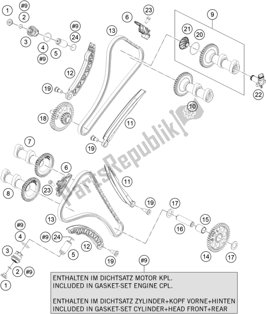 All parts for the Timing Drive of the KTM 1290 Super Adventure S,orange EU 2018