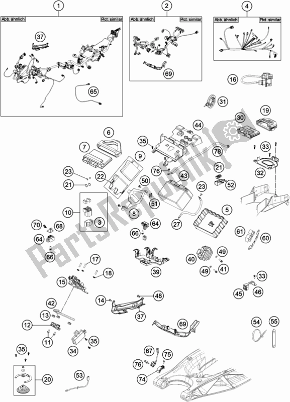 All parts for the Wiring Harness of the KTM 1290 Super Adventure S,orange EU 2018