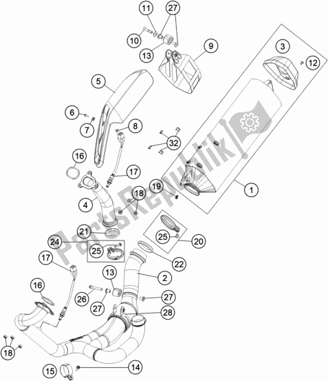 All parts for the Exhaust System of the KTM 1290 Super Adventure S,orange EU 2019