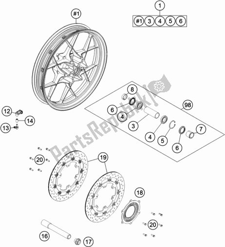 All parts for the Front Wheel of the KTM 1290 Super Adventure S,orange EU 2019