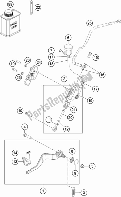 All parts for the Rear Brake Control of the KTM 1290 Super Adventure S,orange EU 2019