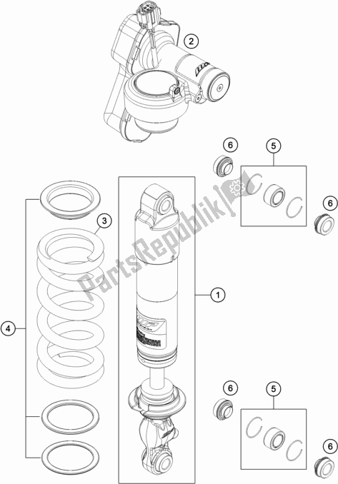 All parts for the Shock Absorber Disassembled of the KTM 1290 Super Adventure S,orange EU 2019