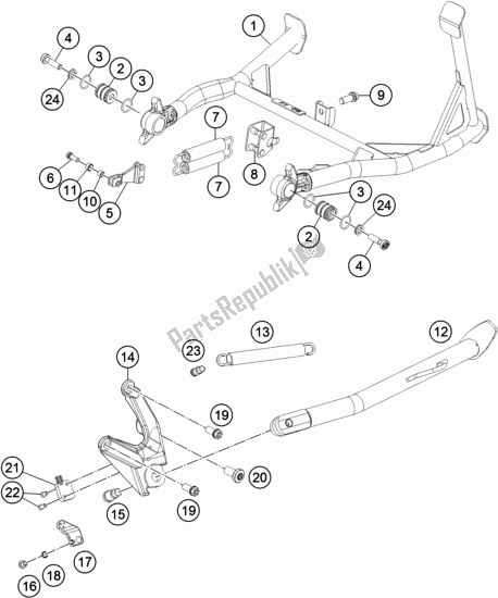 All parts for the Side / Center Stand of the KTM 1290 Super Adventure S,orange EU 2019