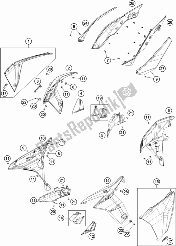 All parts for the Side Trim of the KTM 1290 Super Adventure S,orange EU 2019