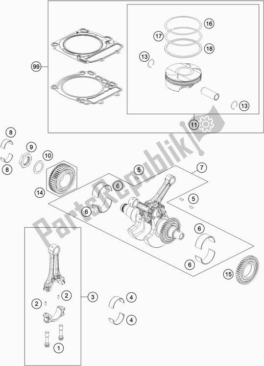 All parts for the Crankshaft, Piston of the KTM 1290 Super Adventure S,orange EU 2020