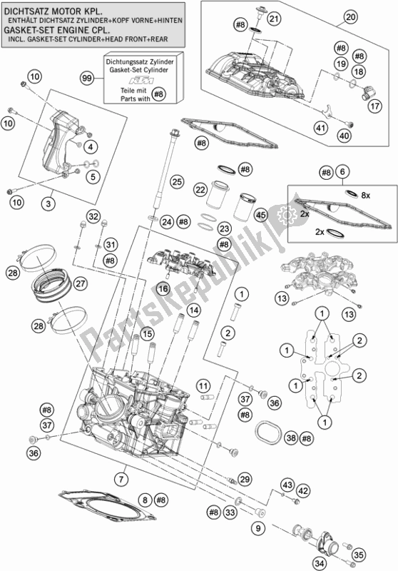 All parts for the Cylinder Head Rear of the KTM 1290 Super Adventure S,orange EU 2020