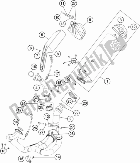 All parts for the Exhaust System of the KTM 1290 Super Adventure S,orange EU 2020