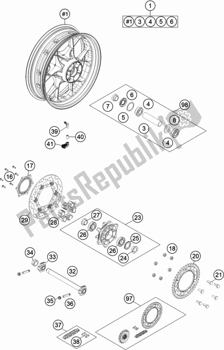 All parts for the Rear Wheel of the KTM 1290 Super Adventure S,orange EU 2020