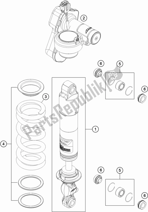 All parts for the Shock Absorber Disassembled of the KTM 1290 Super Adventure S,orange EU 2020